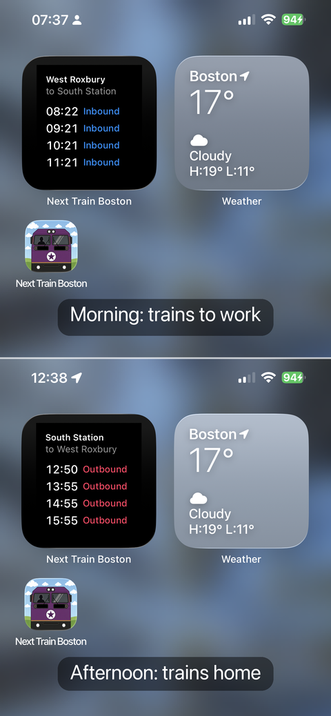 widget in the morning and in the evening